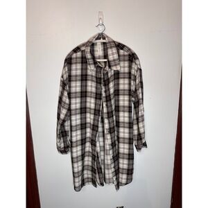 B Plaid Longline Button Down Shirt Black White Pink Tunic Shacket Mens Size M
